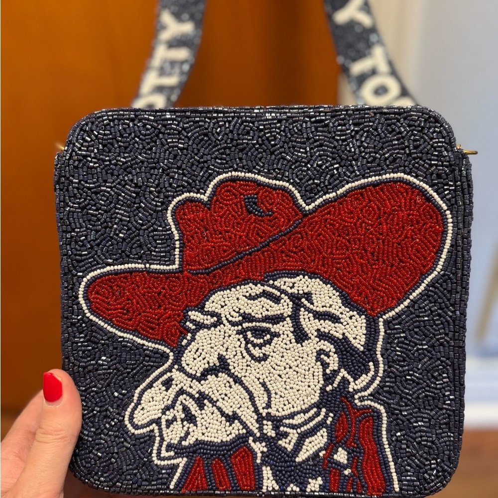Ole Miss Colonel Reb Rebel Hotty Toddy Beaded Box Bag Crossbody Sling Handbag